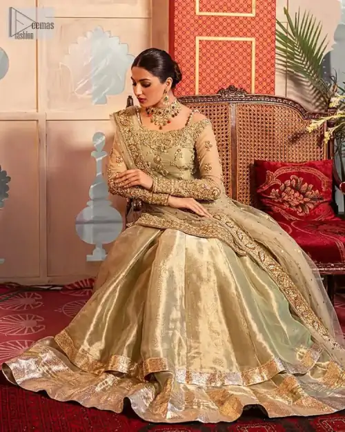 A refreshing colour palette that will make your eyes twinkle and heart sing! A pure organza short shirt in olive