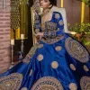 Embodying grace with iridescent glamour. This royal blue party outfit from DeemasFashion will turn heads. It is appealing with multiple colour embroidery all over which is further enhanced with tilla, dabka, kora and the real magic of zardozi. The square neckline of the fit and flare maxi will give life to your whole attire at any party. Further, the following maxi has full sleeves which are ornamented with handsome details of hand embroidery. The floral motifs also make the attire magnificent and more glorious which hits all the right hearts.