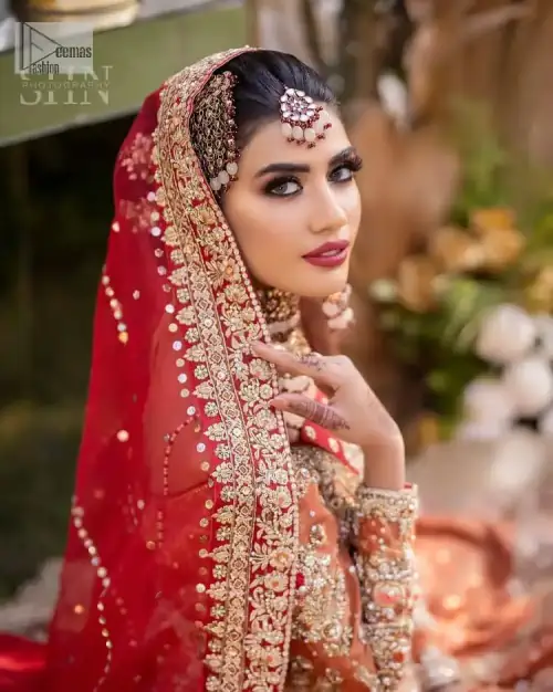 Shine bright in the sparkling ensemble from DeemasFashion. Introducing this reception outfit which begins with a rust pishwas.  This front