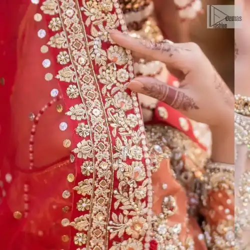 Shine bright in the sparkling ensemble from DeemasFashion. Introducing this reception outfit which begins with a rust pishwas.  This front