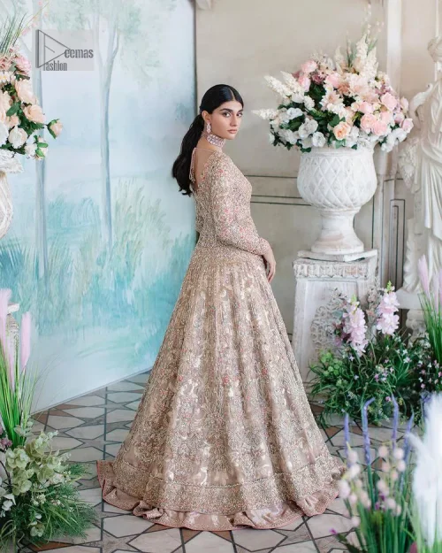 Make your Nikah look pop with the unique pieces from DeemasFashion. This pishwas is hand-embellished with multiple colour embroidery and