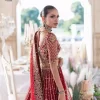 Keep it dreamy and classic with the best DeemasFashion reception wear! The handsome deep red outfit with blouse and lehenga is gracefully embellished with silver embroidery that gives you a head-turning appearance on the wedding day. The blouse is enhanced with tilla, dabka, kora, Kundan and crystals. The round neckline of the blouse makes this glamorous attire an epitome of royalty and grace. Luxury designs on half sleeves add super beauty to the outfit. It is organized with a lehenga adorned with embroidery to make your day charming. Finish this outfit with a dupatta embellished with four-sided borders and which is sprinkled with sequins all over.