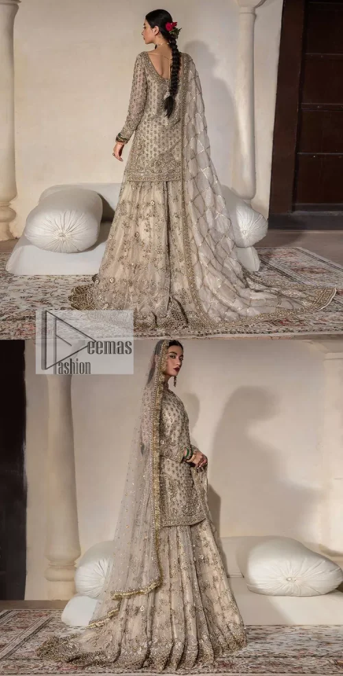 Unravel your inner density with our ivory nikah outfit. DeemasFashion presents this outfit which is embellished with light golden embroidery