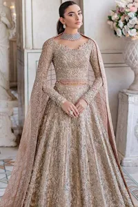 Beige Pishwas Floor Length Lehenga Dupatta