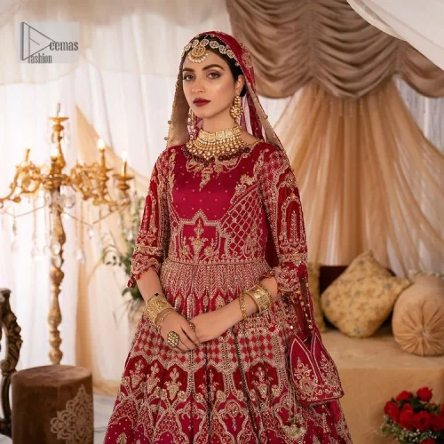 Enter the world of allurement with red shade, a gorgeous go-to dress for your big day to make you look