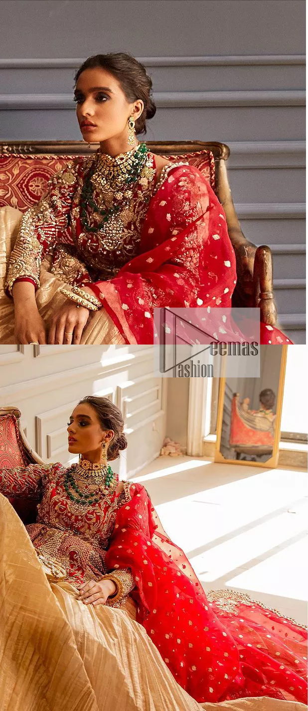 Pakistani Bridal Lehenga Choli Dress in Elegant Gold & Red Pakistani  Wedding Wear | Red lehenga choli, Pakistani bridal lehenga, Red lehenga