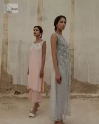 Steel Grey Front Open Gown – Straight Trousers - Image 1