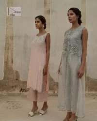 Steel Grey Front Open Gown – Straight Trousers - Image 2