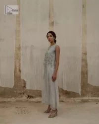Steel Grey Front Open Gown – Straight Trousers - Image 4