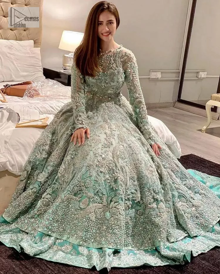 Aqua Blue Heavy Maxi - Lehenga n Dupatta For Nikah Outfit