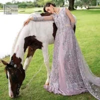Lilac Blouse – Front Open Gown – Lehenga n Dupatta - Image 1
