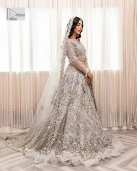 Steel grey Blouse – Frilled Heavy Lehenga – Dupatta - Image 2