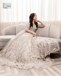 Steel grey Blouse – Frilled Heavy Lehenga – Dupatta - Image 4