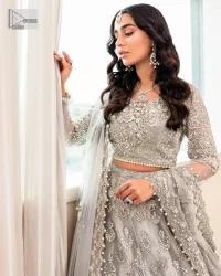 Steel grey Blouse – Frilled Heavy Lehenga – Dupatta - Image 5