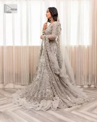 Steel grey Blouse – Frilled Heavy Lehenga – Dupatta - Image 7