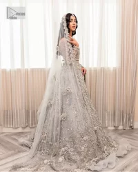 Steel grey Blouse – Frilled Heavy Lehenga – Dupatta - Image 1