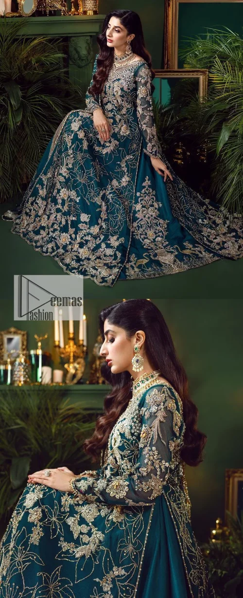 Let the outfit speak for itself! DeemasFashion presents this party wear in teal blue colour.  Be a centre of attraction