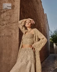 Beige Blouse – Gown – Flared Lehenga - Image 1