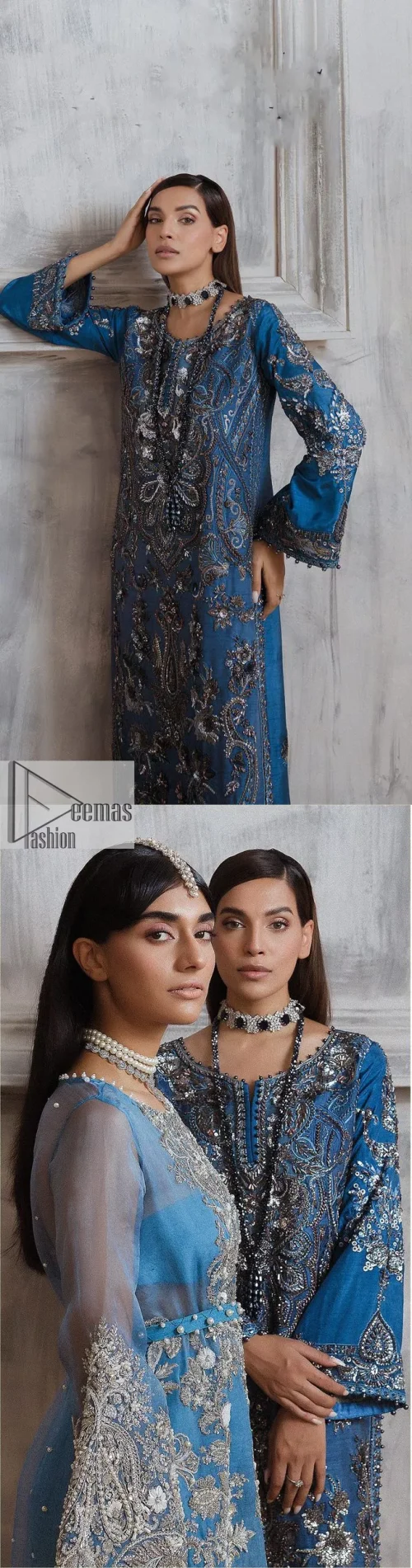 Dress up in this finest two-piece aesthetic party wear. A beautiful shirt in a cadet blue colour is a perfect