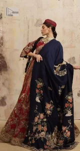 Deep Red Blouse – Flared Lehenga – Dark Blue Dupatta - Image 7