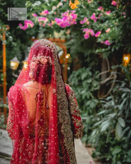Classic deep red canvas with a bold twist of the pattern!  Bridal choli in the deep red shade is a