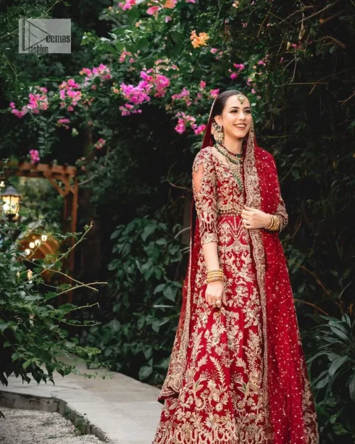 Classic deep red canvas with a bold twist of the pattern!  Bridal choli in the deep red shade is a