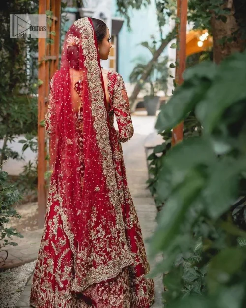 Classic deep red canvas with a bold twist of the pattern!  Bridal choli in the deep red shade is a