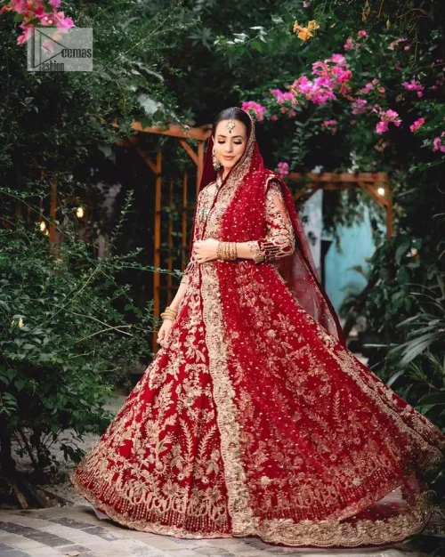 Classic deep red canvas with a bold twist of the pattern!  Bridal choli in the deep red shade is a