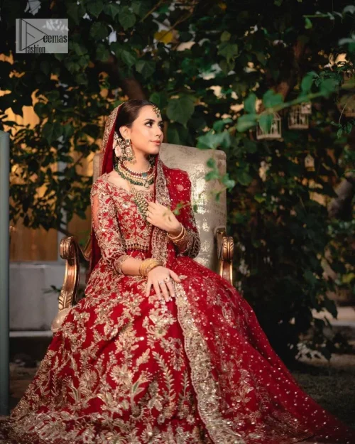 Classic deep red canvas with a bold twist of the pattern!  Bridal choli in the deep red shade is a