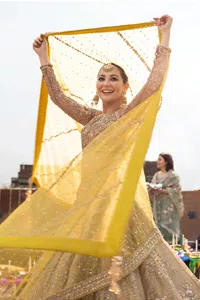 Bridal Mehndi Wear Yellow Anarkali Pishwas n Pajama