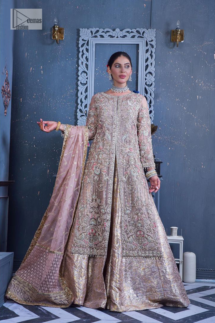 Tea Rose Font Open Gown – Flared Lehenga n Dupatta Nikah