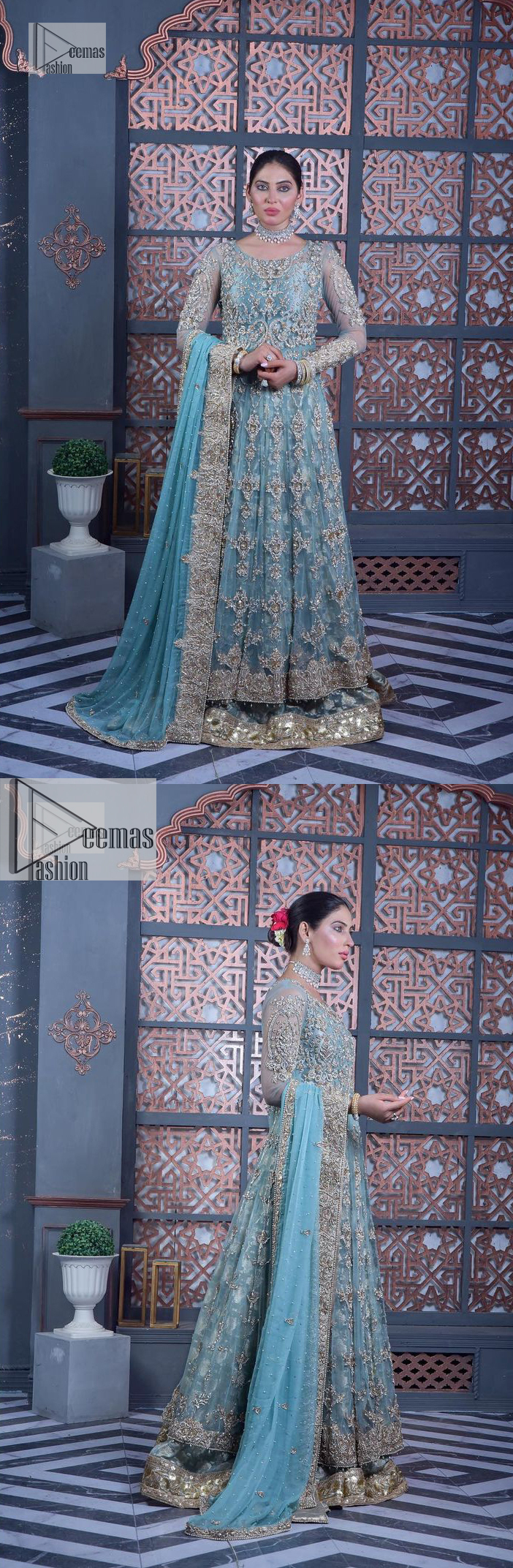 It is organized with lehenga made with pure jamawar which speaks for itself.