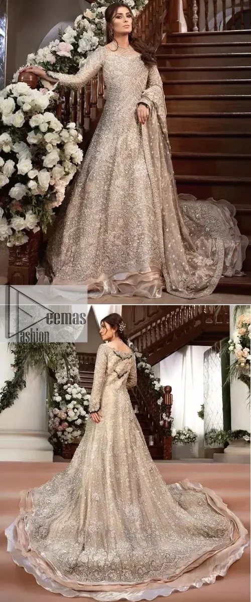 Fawn Ruffled Back Train Maxi - Dupatta