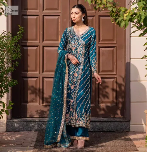 Teal Angrakha – Trousers n Dupatta