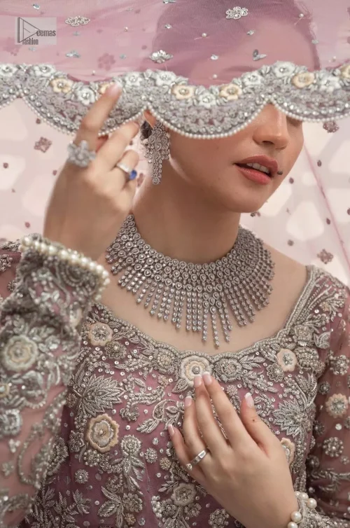 Violet Scalloped Long Shirt Silky Tea Rose Lehenga