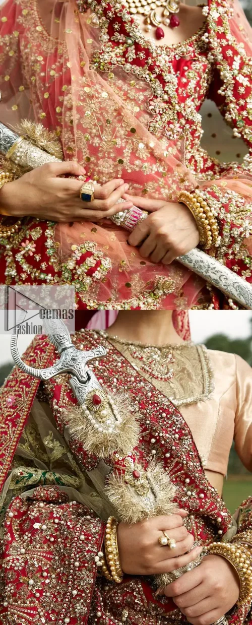 Introducing our Nikah dress, a timeless symbol of purity and grace, tailored for your sacred union. This exquisite bright red