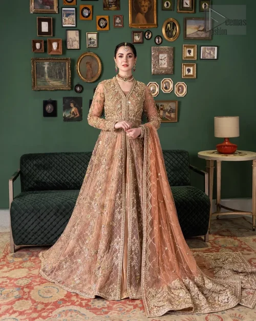 Embrace the significance of your Walima with this extraordinary outfit, customized to showcase your individuality and elegance