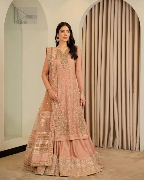 Its intricate detailing and delicate embroidery which involves tilla, dabka, kora and Kundan showcase the essence of timeless beauty, enhancing