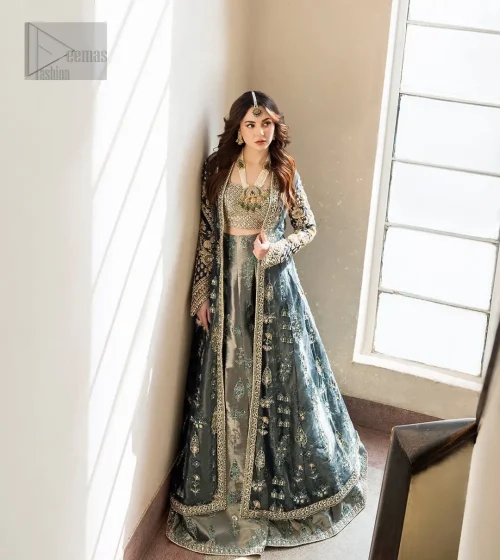 It is coordinated with a farshi lehenga that is the epitome of elegance and charm as you step into the