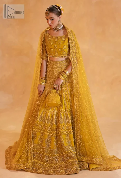 Mustard Lehenga Blouse Dupatta for Mehndi Bride