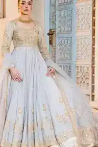 Walima dress in ice blue with delicate sequin, bead and pearl embellishments on bodice