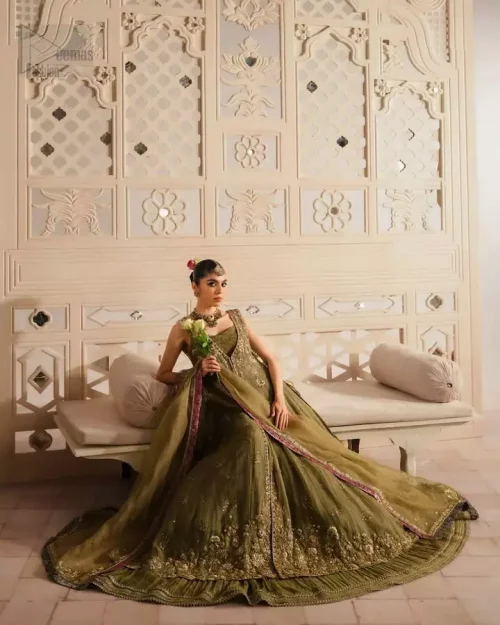 A sophisticated olive palette designed to elevate evening mehndi styling with timeless elegance.