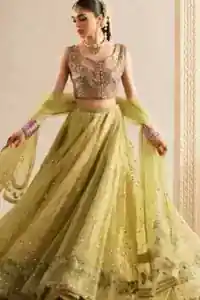 Contemporary Mehndi Look: The complete Pink and Lime Green bridal attire, perfectly blending traditional South Asian craftsmanship with sophisticated style.