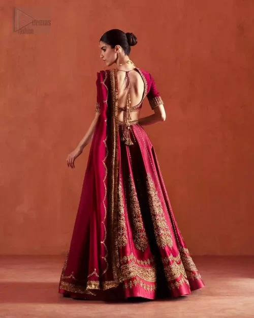 Back Silhouette: Elegant back profile of the flared lehenga, illustrating the true spirit of South Asian bridal fashion.