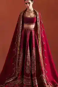 Ruby Red Flared Lehenga Blouse Dupatta