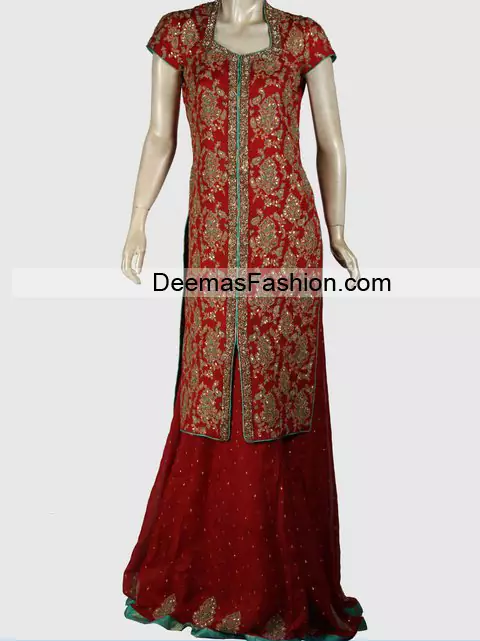 Latest Designer Wear Bridal Dress - Deep Red Sharara