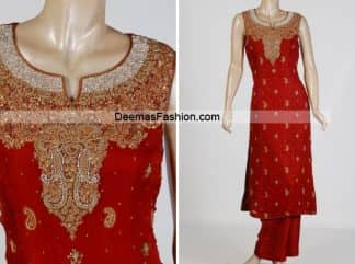 Latest Pakistani Formal Wear - Bright Red Dress
