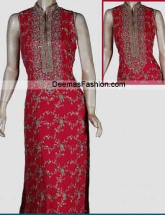 Latest Pakistani Designer Dress - Deep Red Formal Wear