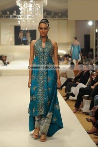 Pakistani Designer Wear Dress - Ferozi Blue Gown
