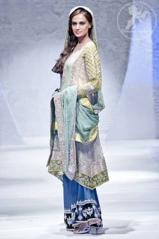 Aqua and Dark Blue Bridal Back Trail Shirt and Sharara